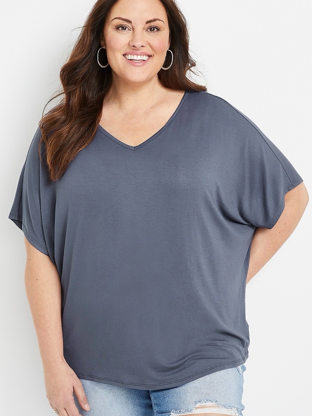 MAURICES Plus Size 24/7 Flawless Oversized Dolman Tee Grey/Violet 2X Oversized